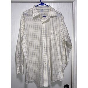 Brooks Brothers Mens Dress Shirt 17 2/3 Yellow‎ Plaid Long Sleeve Button Down